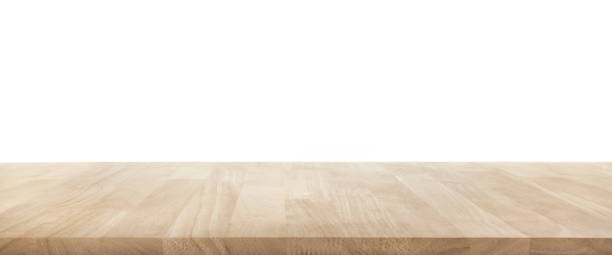 istock Real wood table top texture on white background 864379056