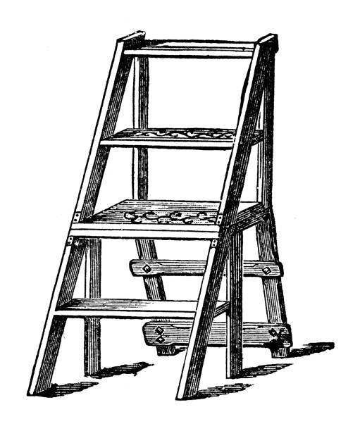 Antique household book engraving illustration: Step ladder