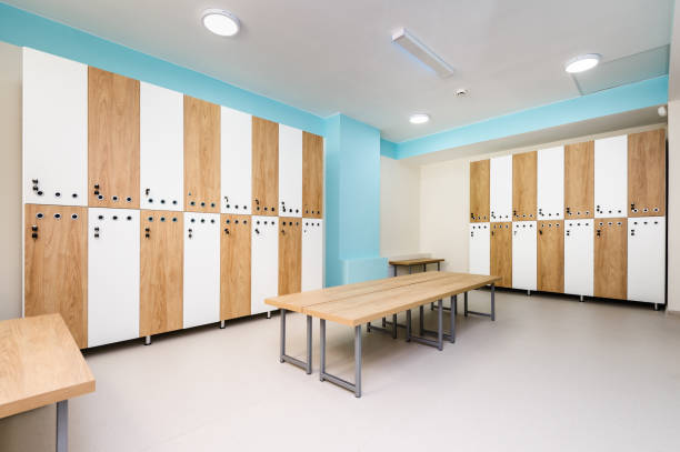 istock Interior of gym locker room 864388282