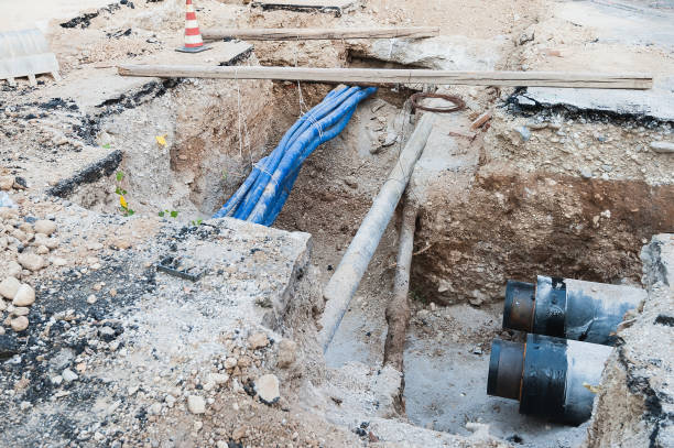 istock Installation of the pipes for district heating. 864395792