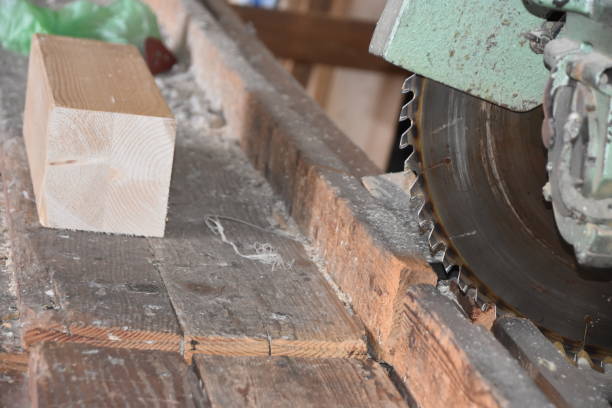 istock Industrial saw in a wood warehouse 864396326