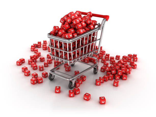 istock Shopping Cart with Euro Cubes - 3D Rendering 864396358