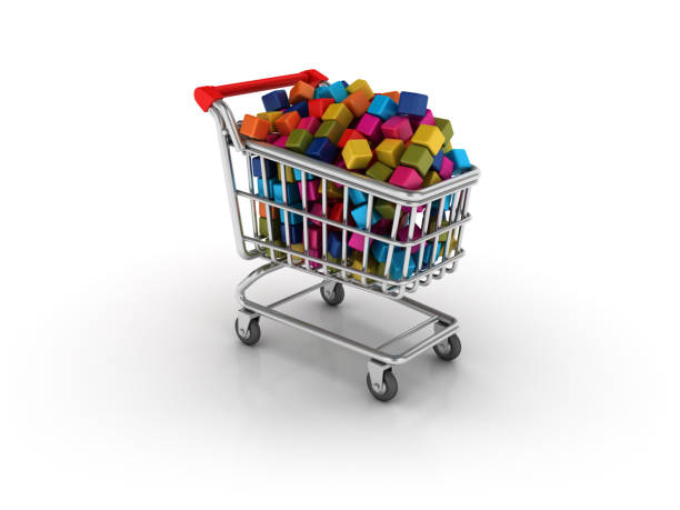 istock Shopping Cart with Multicolored Blocks - 3D Rendering 864396520