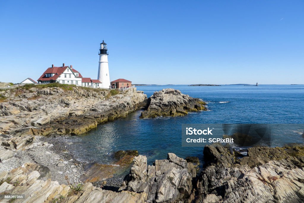 Cape Elizabeth - Portland (USA) Landscape of the lighthouse of Cape Elizabeth - Portland Head Stock Photo