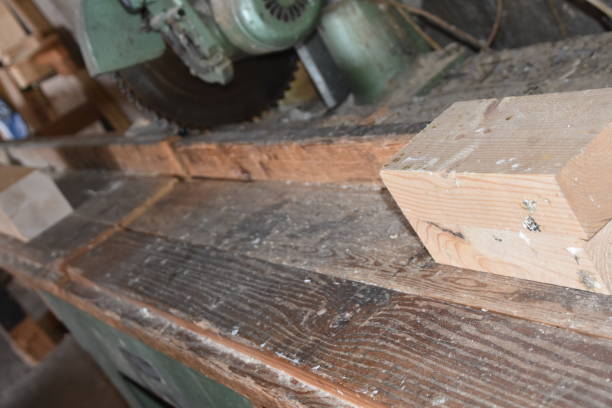 istock Industrial saw in a wood warehouse 864398500