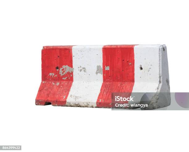 Red And White Concrete Barrier Isolated Stock Photo - Download Image Now - Construction Barrier, Boundary, Concrete