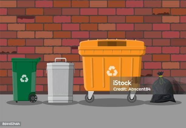 Recycling And Utilization Equipment Stock Illustration - Download Image Now - Garbage Bin, Garbage, Garbage Can