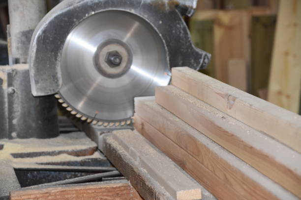 istock Industrial saw in a wood warehouse 864404336