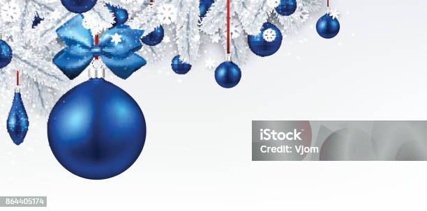 Fond Bleu 3d Boule De Noël Vecteurs libres de droits et plus d'images vectorielles de Boule de Noël - Boule de Noël, Bleu, Banderole - Signalisation