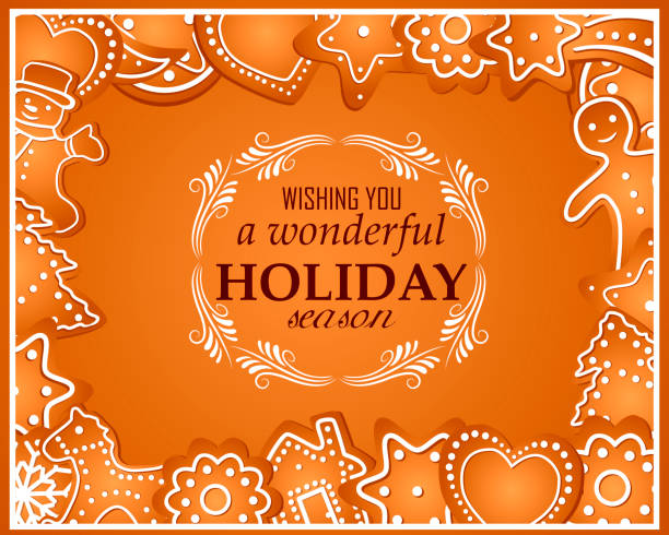 Happy Holiday Holiday Greeting silhouette of christmas cookie border stock illustrations