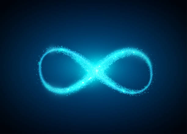 Infinity symbol background. Light blue infinite, eternity concept with particles Infinity symbol background. Light blue neon infinite, eternity concept with shiny particles. Vector illustration glow in the dark hearts background stock illustrations