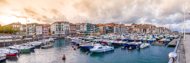 Port of Lekeitio and marina panoramic view. Basque Country, Vizcaya Province, Spain stock photo