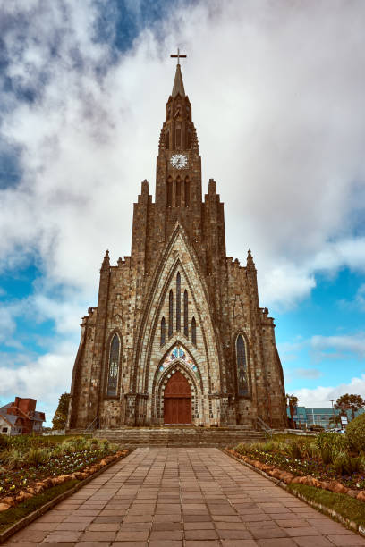 Gothic style cathedral in the city of Canela - Rio Grande do Sul, Brazil. stock photo