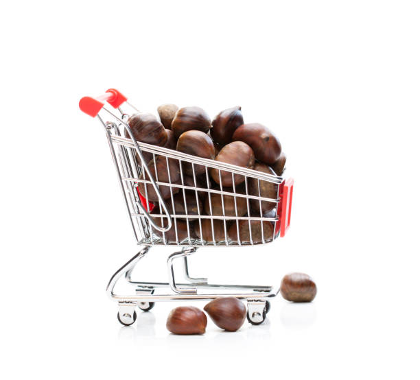 небольшой корзину, полную свежей черники изолированы - chestnut basket large group of objects isolated стоковые фото и изображения