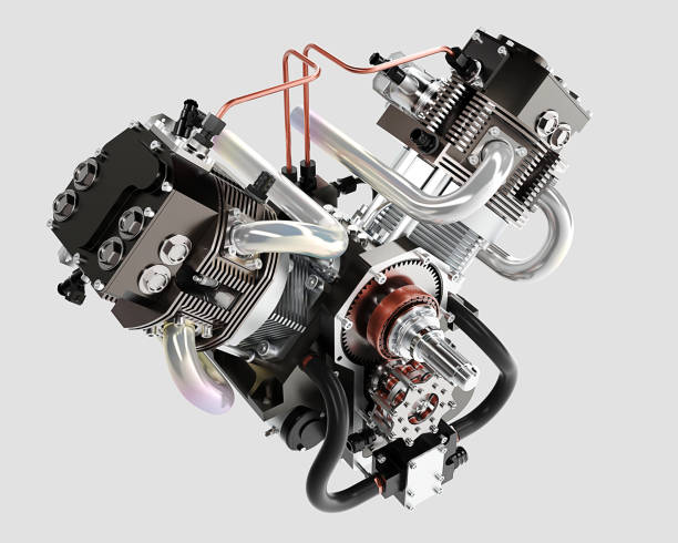 istock Automotive engine without shadow isolated on white background 3D - Perspective View 864418806