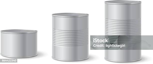 Canned Metal Packaging Aluminum Tin Can For Food Realistic Vector Stock Illustration - Download Image Now