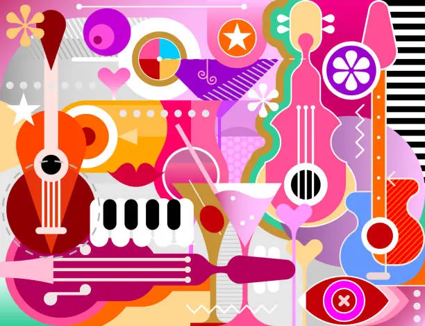 Vector illustration of Cocktails and Music