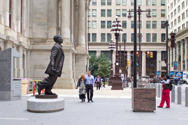 Philadelphia, PA, USA - October 13, 2017: The first statue of an African-American, civil rights activist and educator Octavius V. Catto was erected outside City Hall in Philadelphia, Pennsylvania.