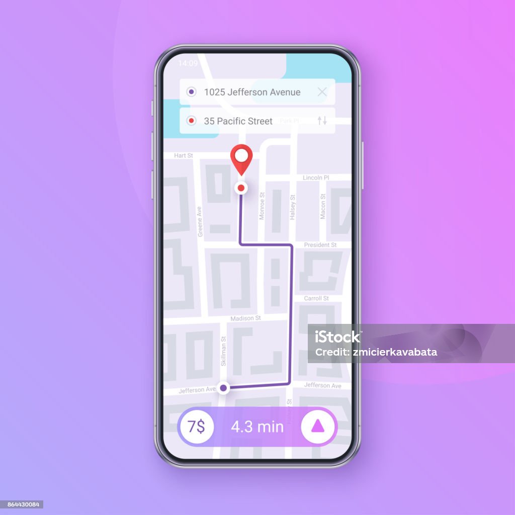 Trendige Infografik Stadt Kartennavigation. Mobile App Interface-Konzept-design - Lizenzfrei Karte - Navigationsinstrument Vektorgrafik