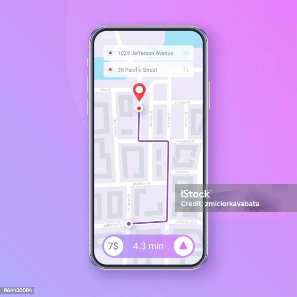Trendige Infografik Stadt Kartennavigation Mobile App Interfacekonzeptdesign Stock Vektor Art und mehr Bilder von Karte - Navigationsinstrument