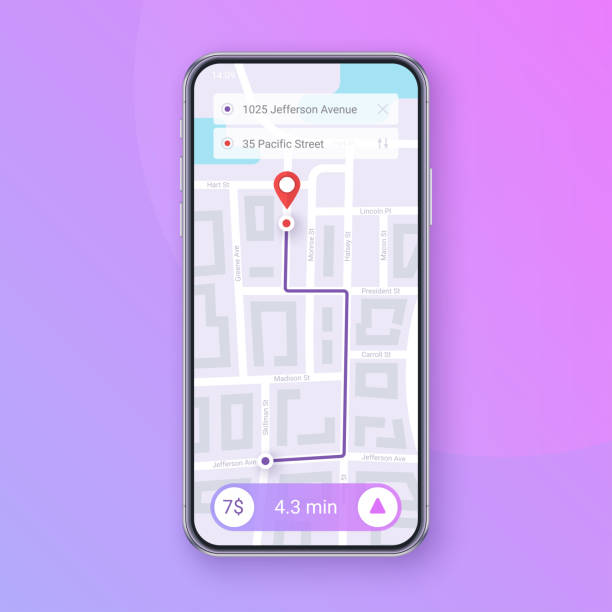 trendy infographic city harita navigasyon. mobile app arayüz konsept tasarımı - taksi stock illustrations