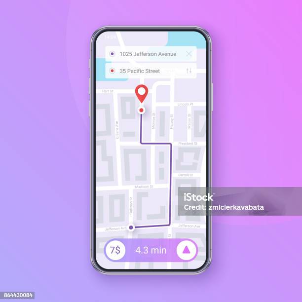 Trendy Infographic Of City Map Navigation Mobile App Interface Concept Design Stock Illustration - Download Image Now