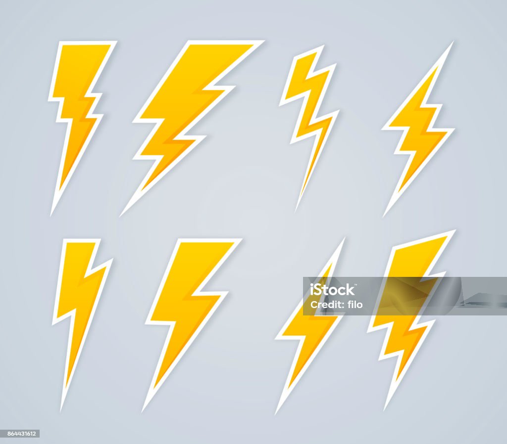 Lightning Bolt Symbole und Ikonen - Lizenzfrei Gewitterblitz Vektorgrafik