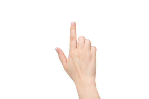 Isolated female index finger on a white background.
