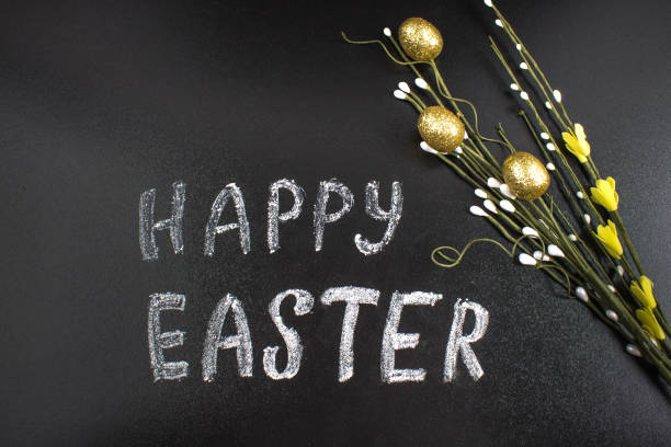 istock Chalkboard with the words Happy Easter and willow. 864433928