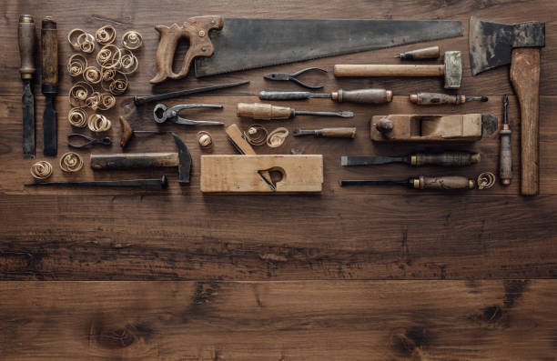 istock Collection of vintage woodworking tools 864435844
