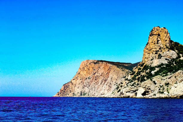 The view from the boat to the rock in the Black sea