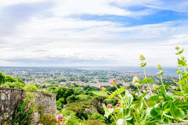 coastline from top of killiney hill near dublin in ireland - dublin bay flash imagens e fotografias de stock