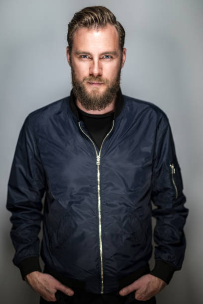 Fashionable portrait against grey background