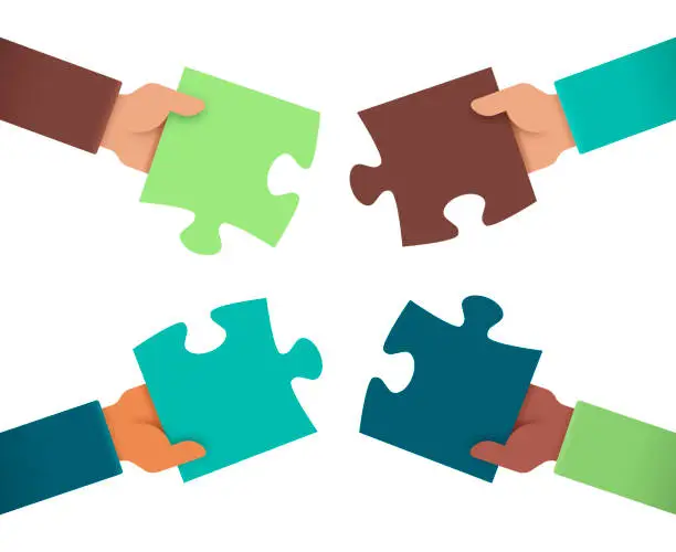 Vector illustration of Working Together Puzzle Hands