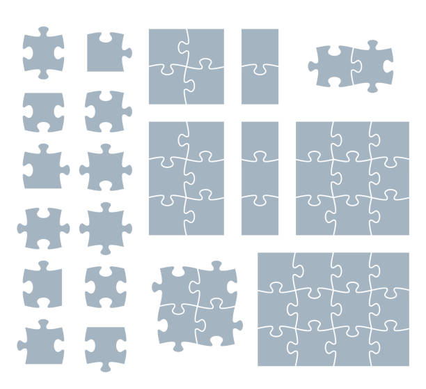 puzzle teilen  - geduldsspiel stock-grafiken, -clipart, -cartoons und -symbole