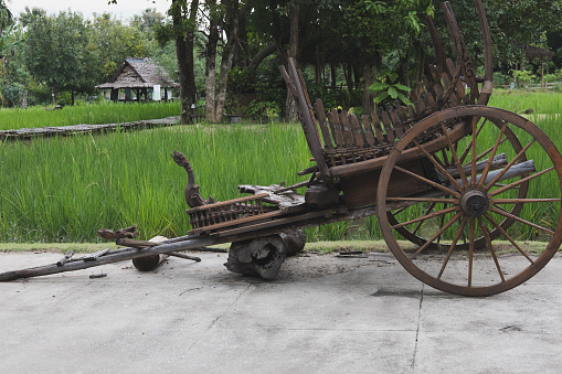 traditional Thai style carriage cart. old retro wagon of farmer in Thailand.
