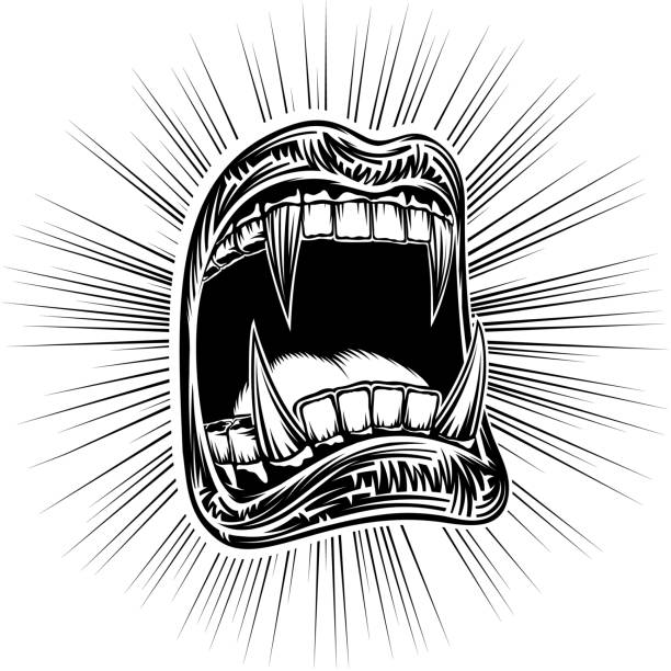 口開いているハロウィーン モンスター吸血鬼顎牙スタンプ印刷黒 - human mouth mouth open shouting screaming点のイラスト素材／クリップアート素材／マンガ素材／アイコン素材