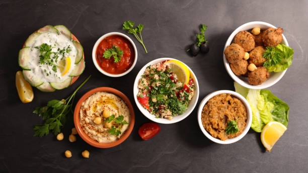 assorted lebanese food assorted lebanese food middle eastern food photos stock pictures, royalty-free photos & images