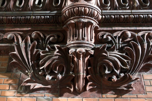 Carvings on wall in a historic building in downtown Seattle