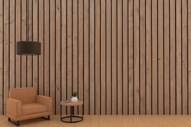 istock orange sofa design with lamp in wood plank room in 3D rendering 864462394