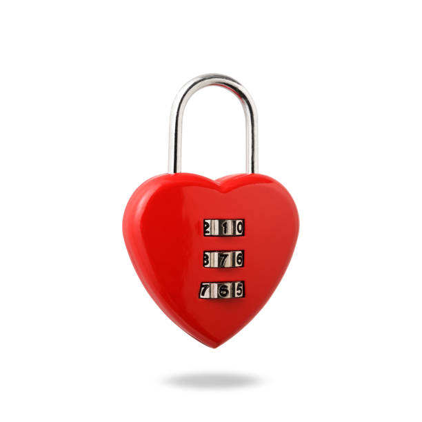 istock Red heart shape combination lock floating in mid- air 864465184