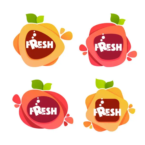 Vector illustration of vector collection of bright and shine  stickers, emblems and banners for berry and orange fresh juice