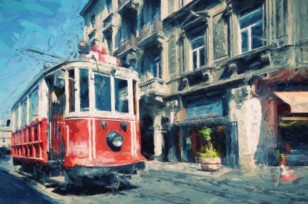 Photo of Antique Tram in Istiklal Avenue, Beyoglu, Istanbul