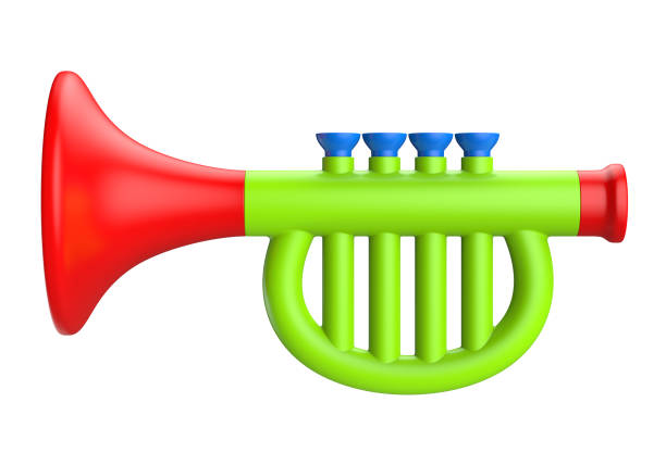 Toy trumpet isolated on a white background. 3d illustration. - fotografia de stock