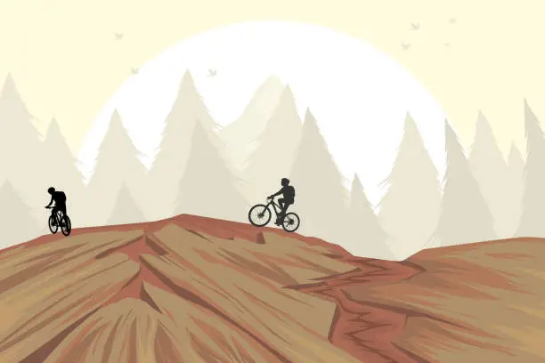 Vector illustration of Mountain bike on hill