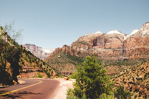 Picturesque nature of Zion National Park, Utah, USA. Arid climate and sandstone rocks