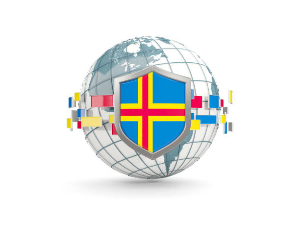 istock Globe and shield with flag of aland islands isolated on white 864473928