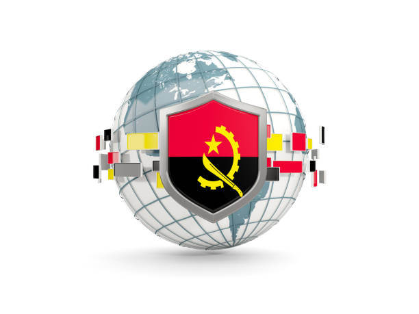 istock Globe and shield with flag of angola isolated on white 864474110