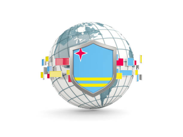 istock Globe and shield with flag of aruba isolated on white 864474374