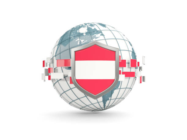 istock Globe and shield with flag of austria isolated on white 864474452